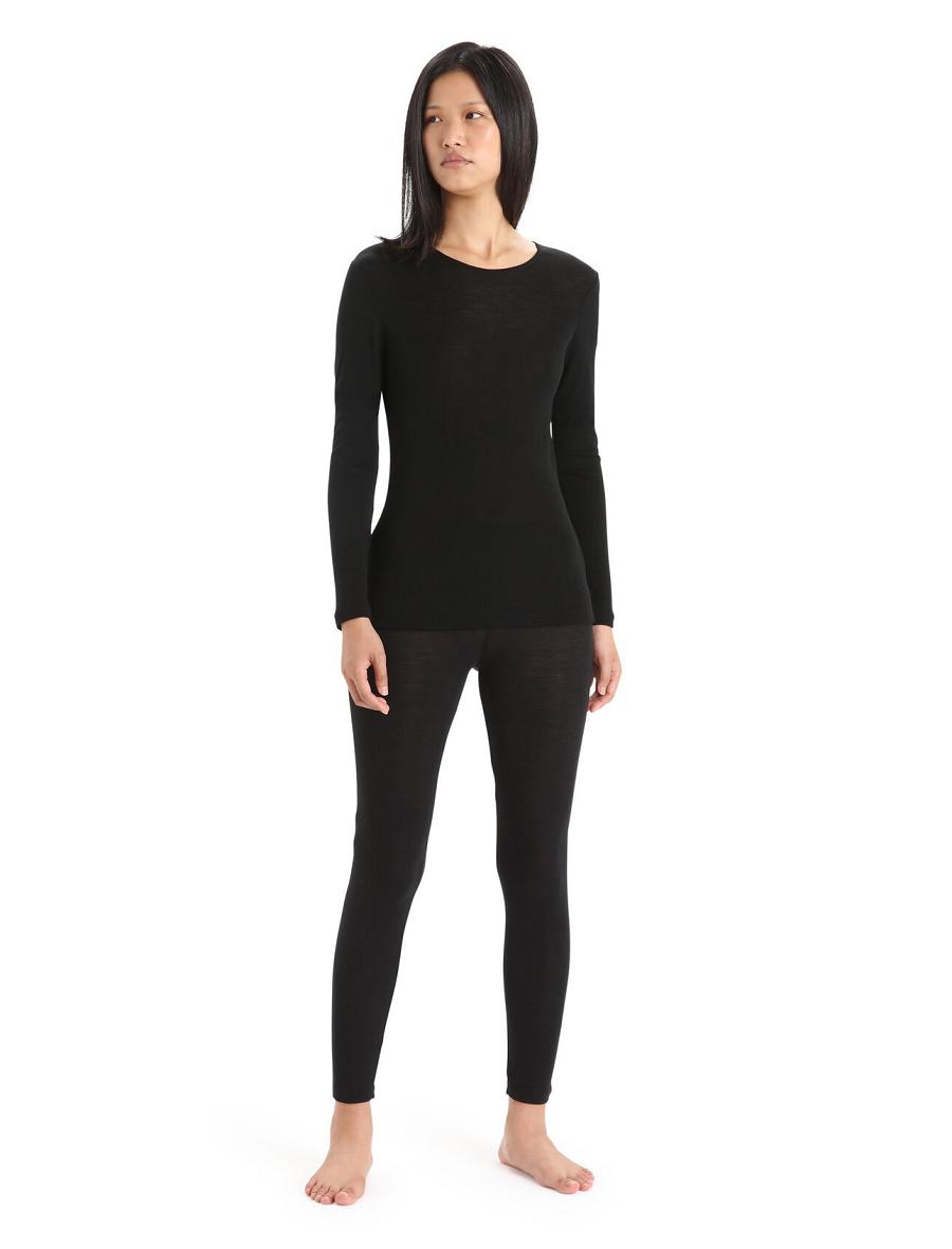 Icebreaker Merino 175 Everyday Long Sleeve Crewe Thermal Top Női Base Layers Fekete | HU 1911PJJQ